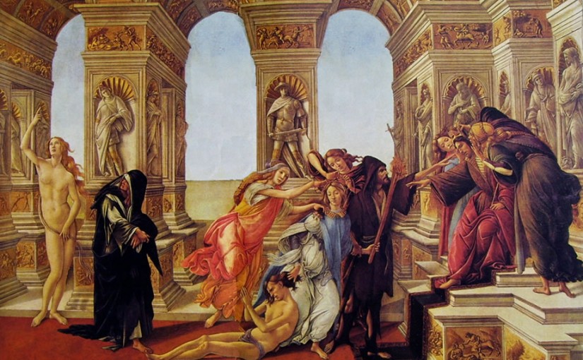 Botticelli: La calunnia, cm. 62 x 91, Galleria degli Uffizi, Firenze